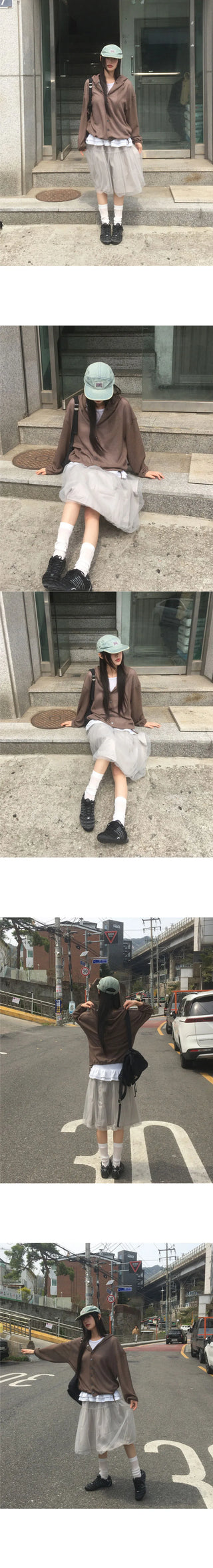 Polon String Sheer Hooded Cardigan