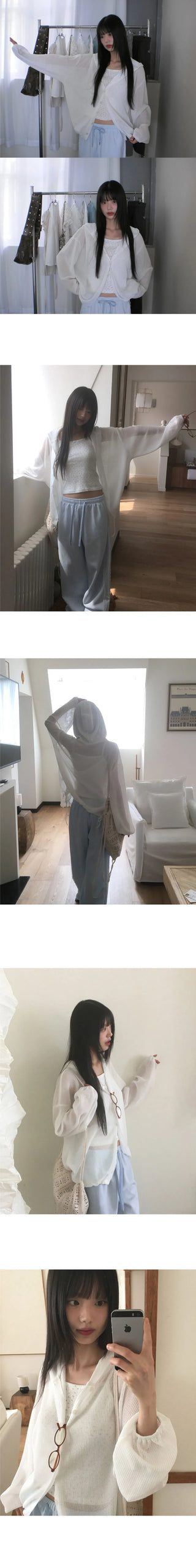 Polon String Sheer Hooded Cardigan