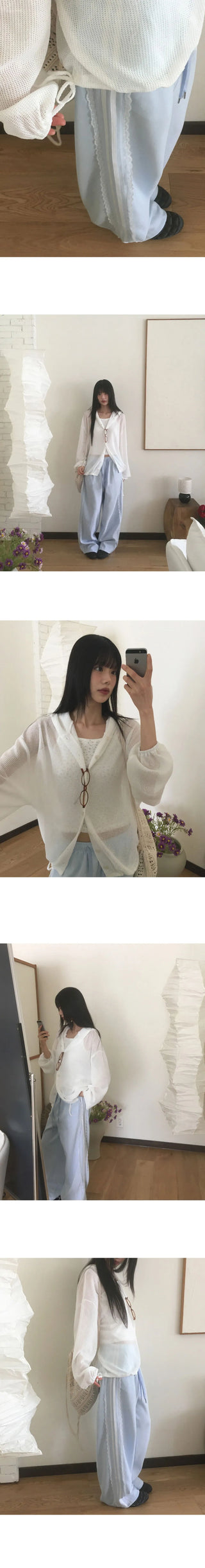 Polon String Sheer Hooded Cardigan