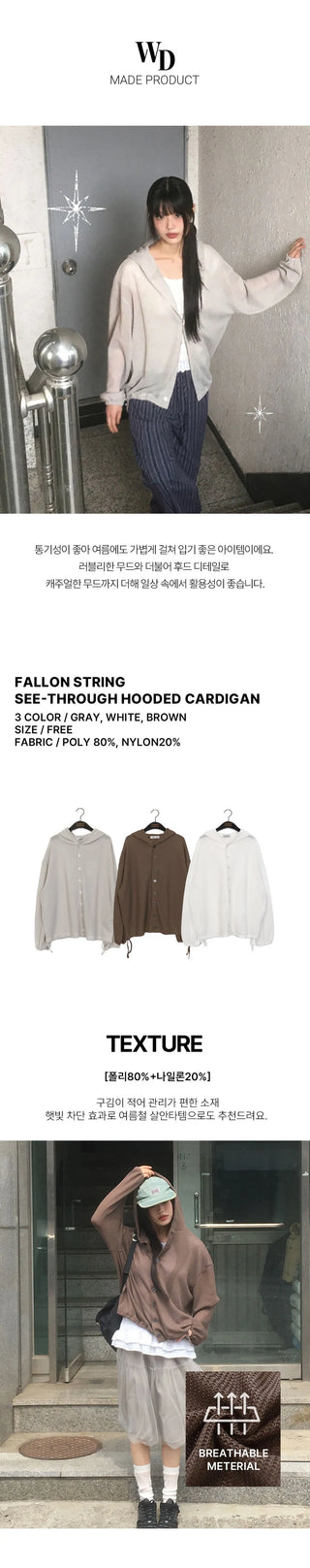 Polon String Sheer Hooded Cardigan