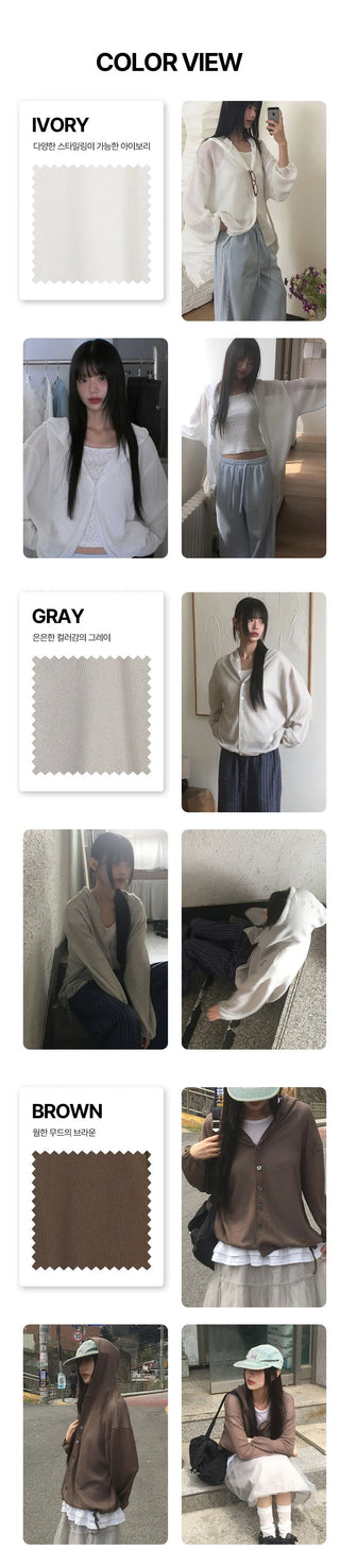 Polon String Sheer Hooded Cardigan