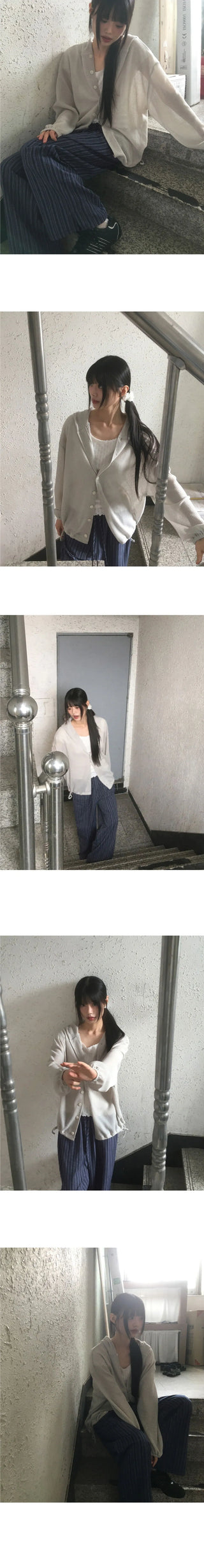 Polon String Sheer Hooded Cardigan