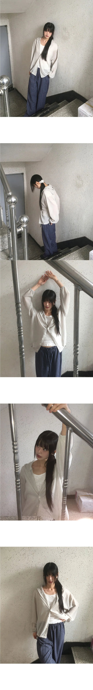 Polon String Sheer Hooded Cardigan