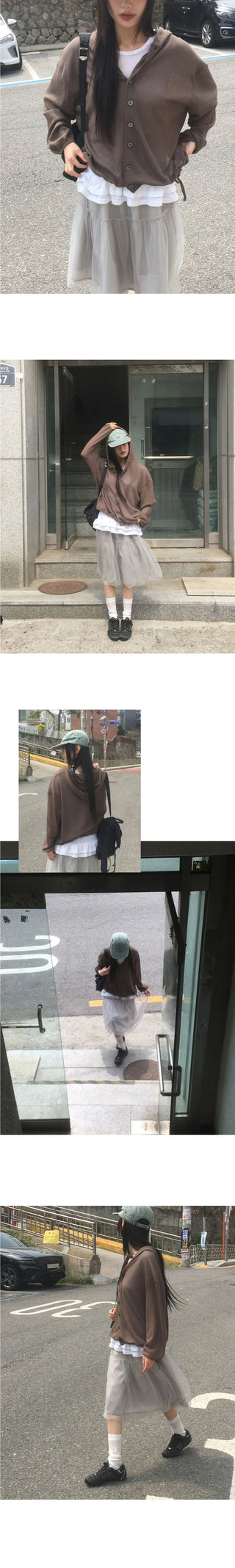 Polon String Sheer Hooded Cardigan