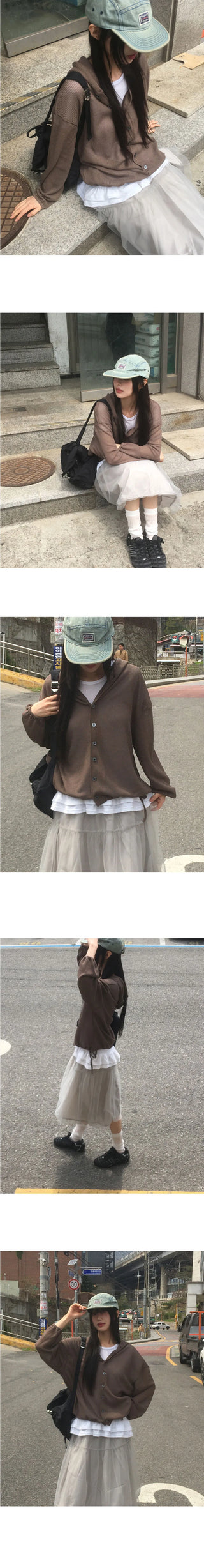 Polon String Sheer Hooded Cardigan