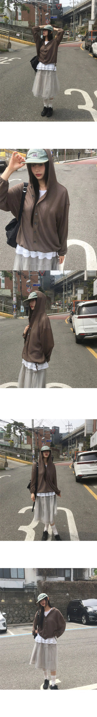 Polon String Sheer Hooded Cardigan