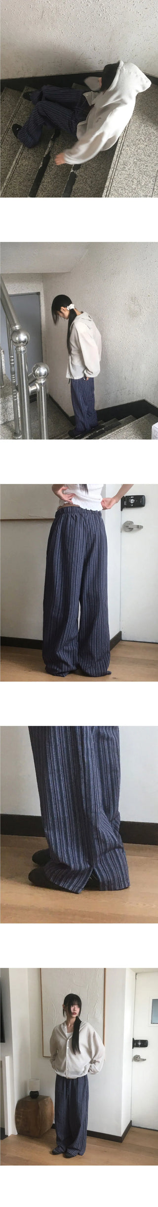 Puka Stripe Banding Wide Pants