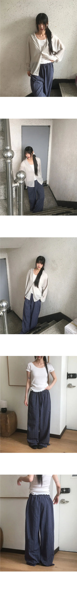 Puka Stripe Banding Wide Pants