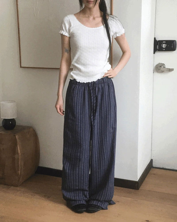 Puka Stripe Banding Wide Pants