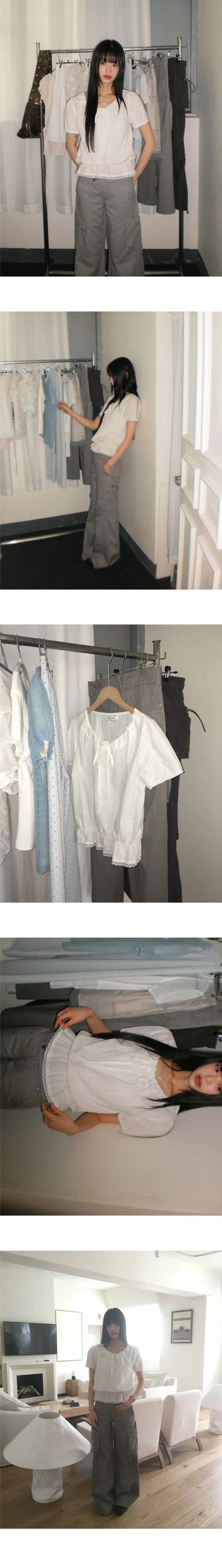 Pure Frill Lace String Short Sleeve Blouse