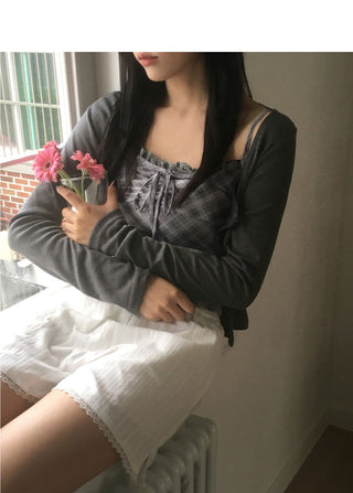 Beauty Strap Check Sleeveless Cardigan Set