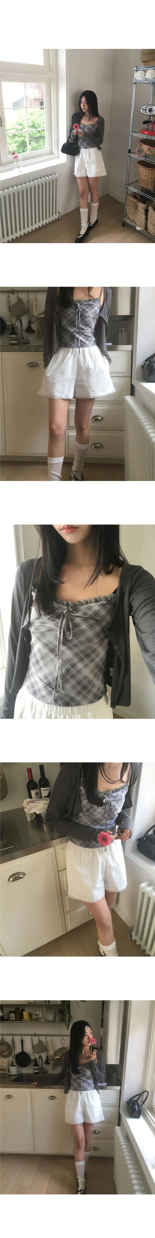Beauty Strap Check Sleeveless Cardigan Set