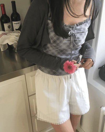 Beauty Strap Check Sleeveless Cardigan Set