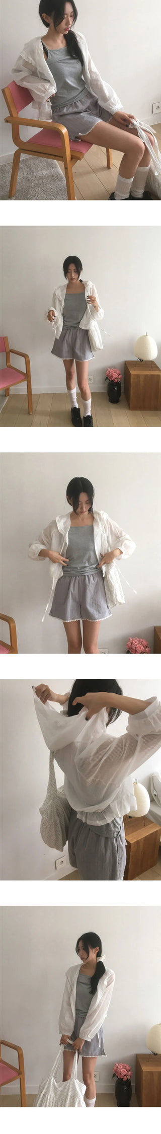Dinte lace frill hooded shirt