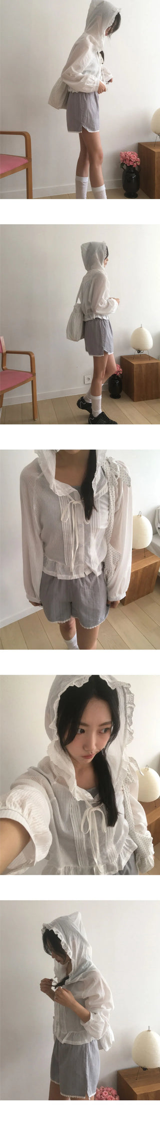 Dinte lace frill hooded shirt