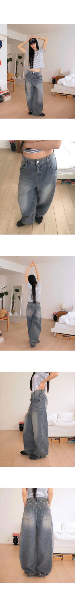 Tinta Heart Print Wide Denim Pants