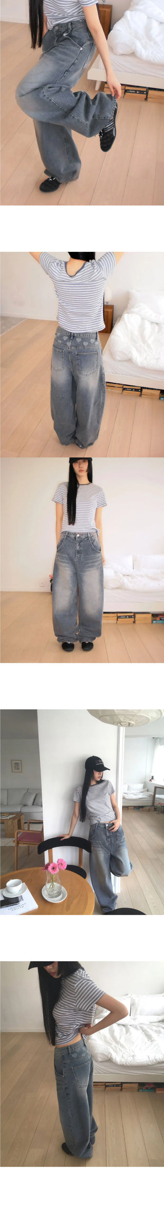 Tinta Heart Print Wide Denim Pants