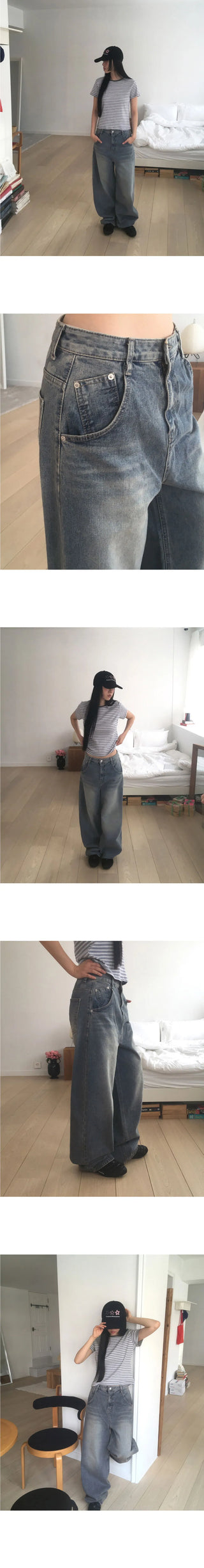 Tinta Heart Print Wide Denim Pants