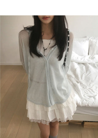 Tskin Sheer Linen Hooded Cardigan