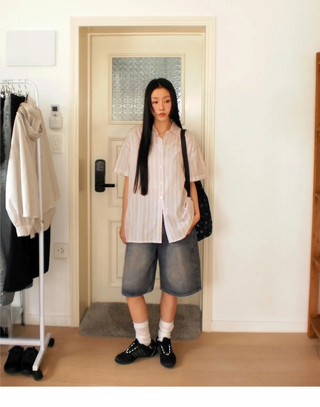 Vines Stripe Sheer Short Sleeve Shirt