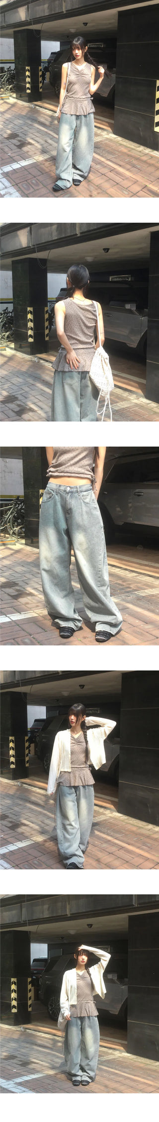 Minta Faded Side Pin Tuck Wide Denim Pants