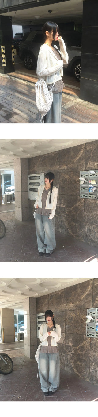 Minta Faded Side Pin Tuck Wide Denim Pants