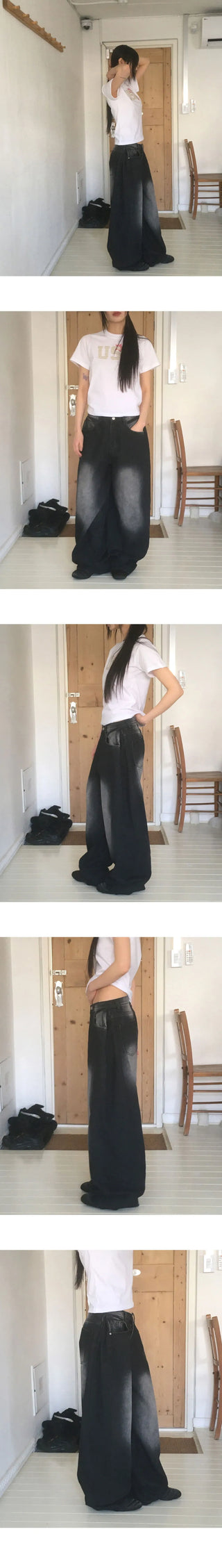 Minta Faded Side Pin Tuck Wide Denim Pants