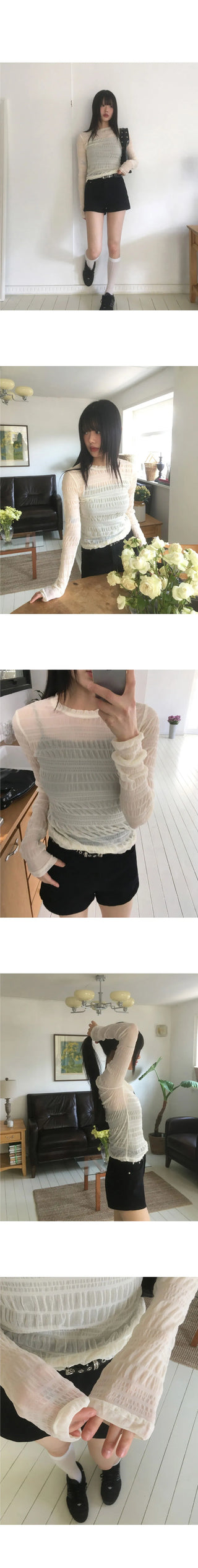 Doten pleated shirring sheer t-shirt