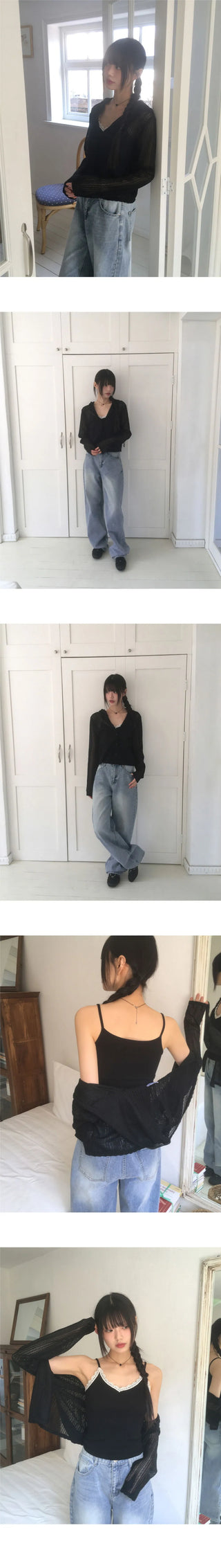 Bellic See-Through Punching Lace Hooded Cardigan