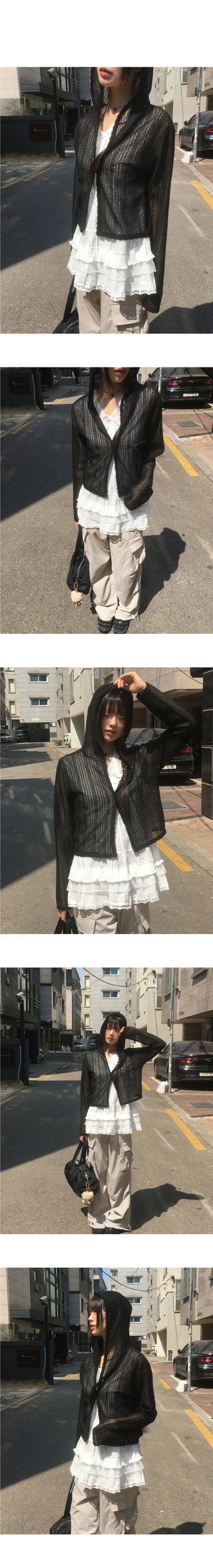 Bellic See-Through Punching Lace Hooded Cardigan