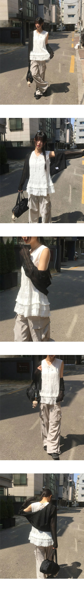 Bellic See-Through Punching Lace Hooded Cardigan