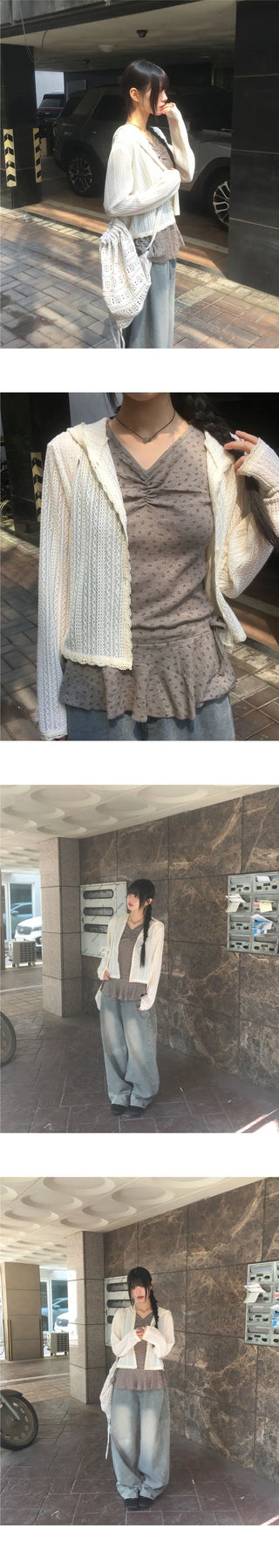 Bellic See-Through Punching Lace Hooded Cardigan