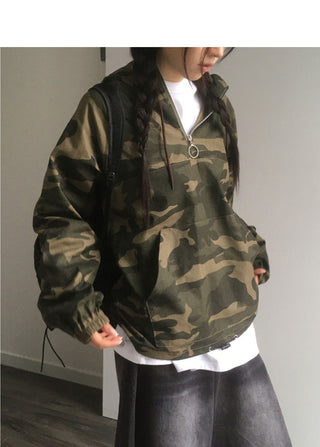 Teebu Camo Half Zip Hooded T-Shirt