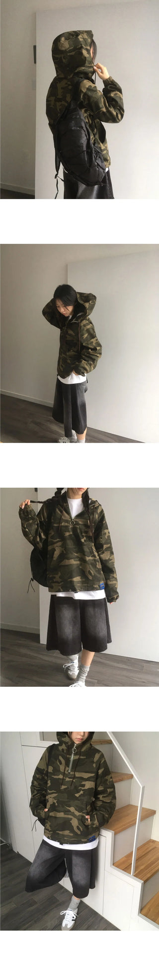 Teebu Camo Half Zip Hooded T-Shirt