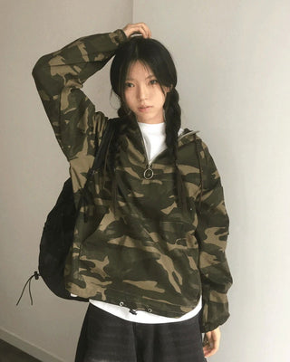 Teebu Camo Half Zip Hooded T-Shirt