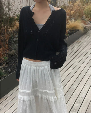Bezel Punching Round Knitwear Cardigan