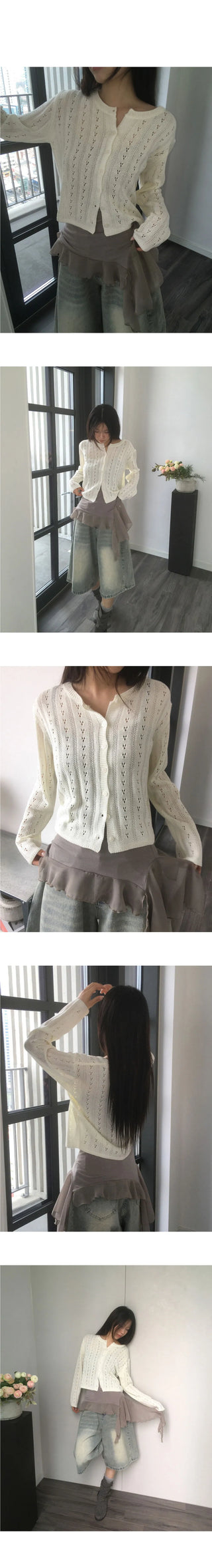 Bezel Punching Round Knitwear Cardigan