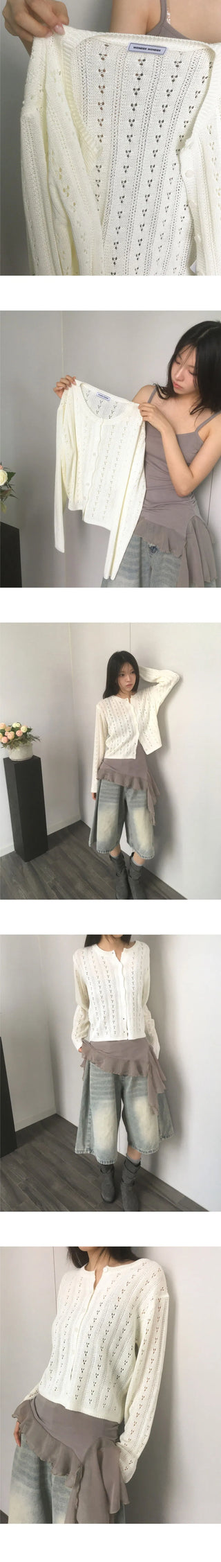 Bezel Punching Round Knitwear Cardigan