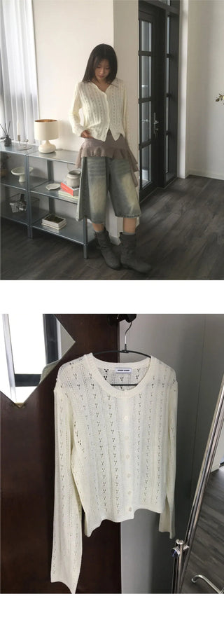 Bezel Punching Round Knitwear Cardigan