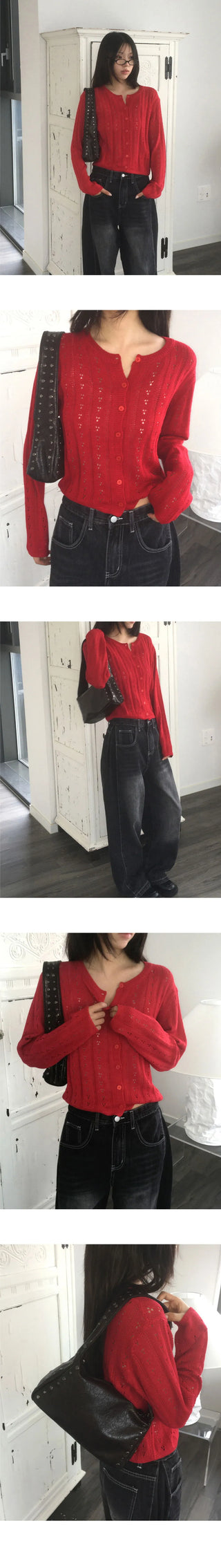 Bezel Punching Round Knitwear Cardigan