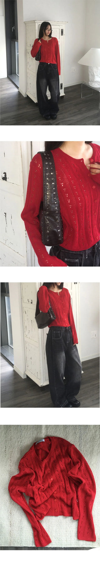Bezel Punching Round Knitwear Cardigan