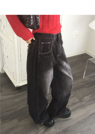 Teensy side pin tuck denim pants