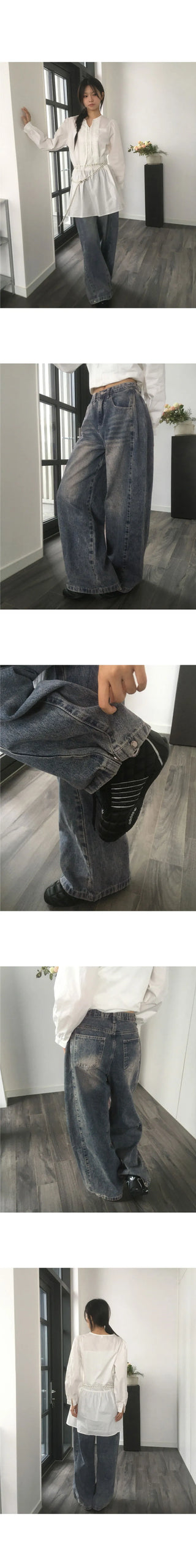 Teensy side pin tuck denim pants