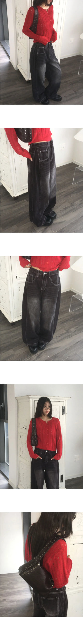 Teensy side pin tuck denim pants