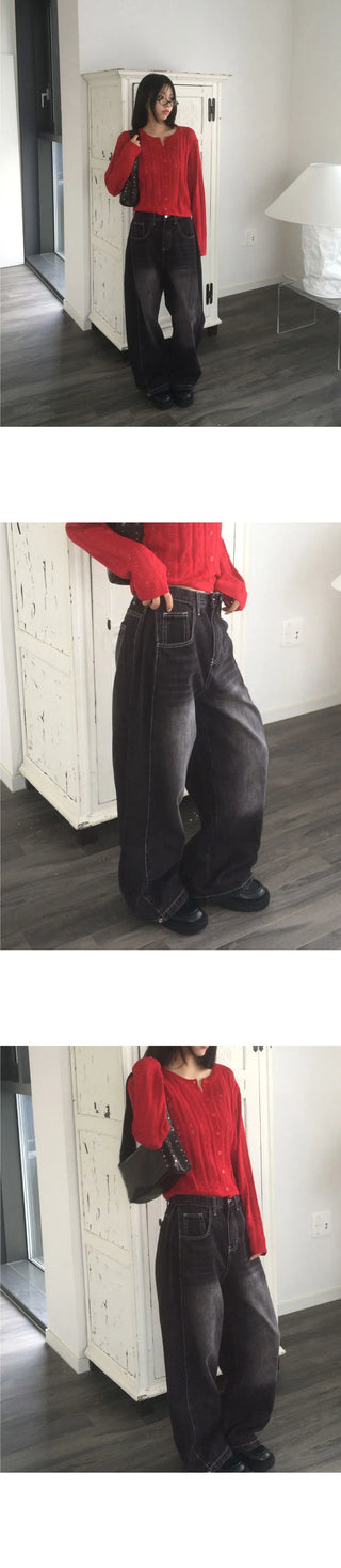 Teensy side pin tuck denim pants