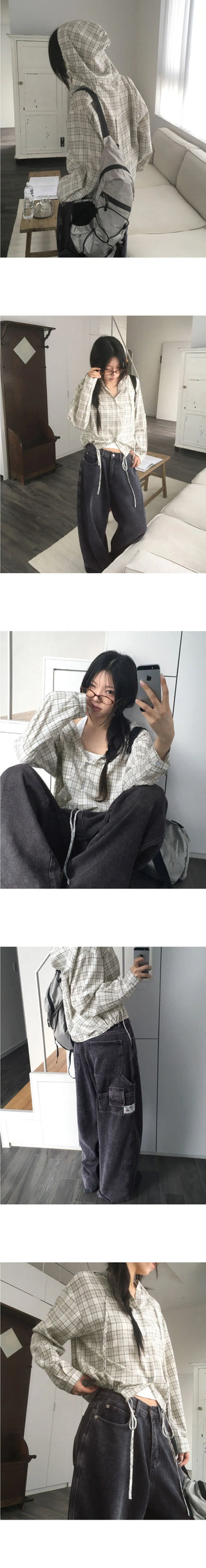 Pure Check Hood Button Cardigan