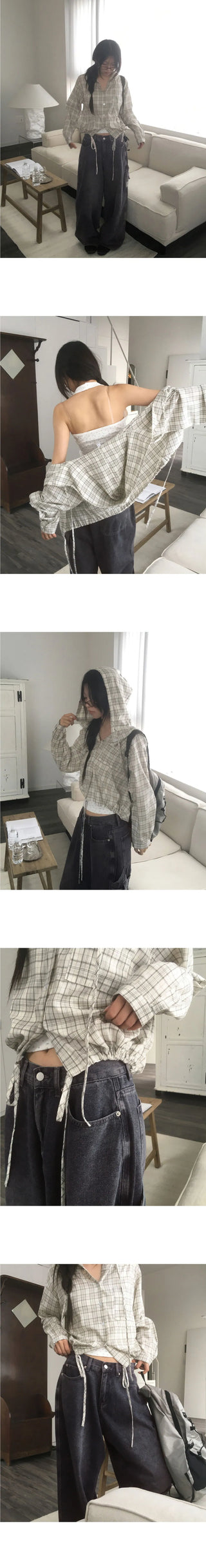 Pure Check Hood Button Cardigan