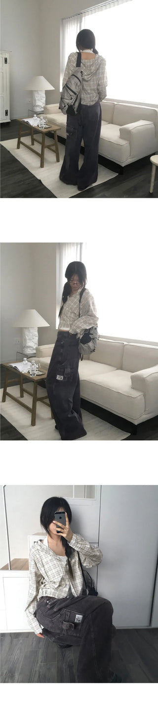 Pure Check Hood Button Cardigan