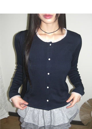 Nibbed Chiffon Lace Knitwear Cardigan