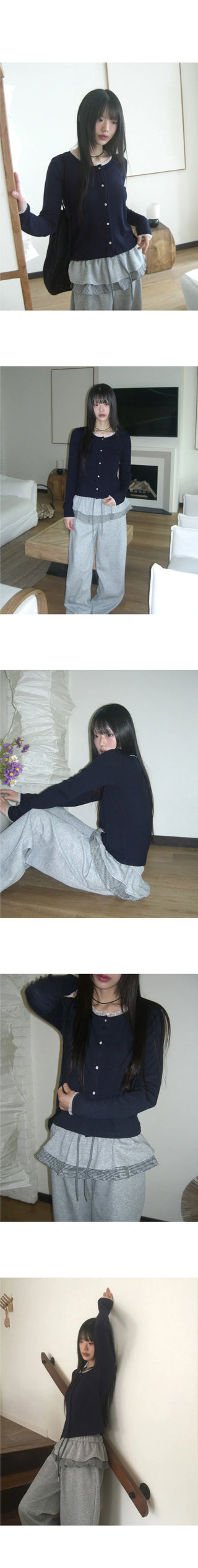Nibbed Chiffon Lace Knitwear Cardigan